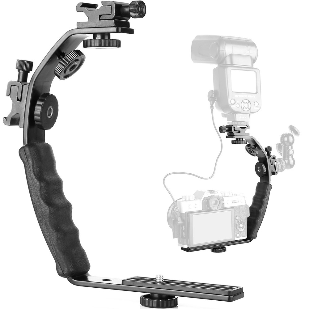 Camera L Bracket Mount Video Grip L-Bracket  Dual Flash Cold Shoe Mount 1/4''