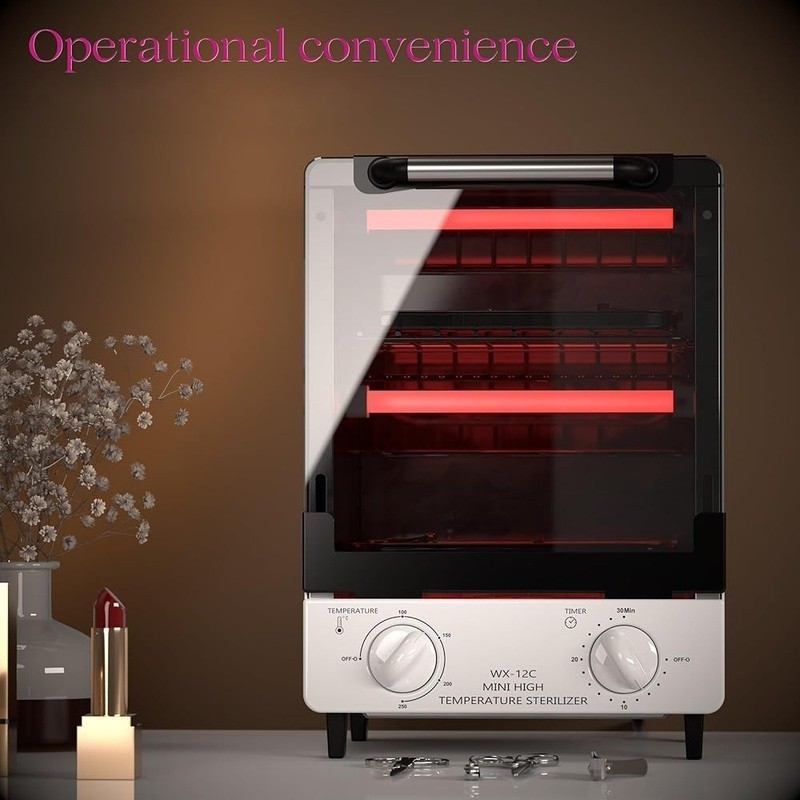 12L High Temperature Sterilizer Adjustable Timer Stainless Steel Tool Cleaner US
