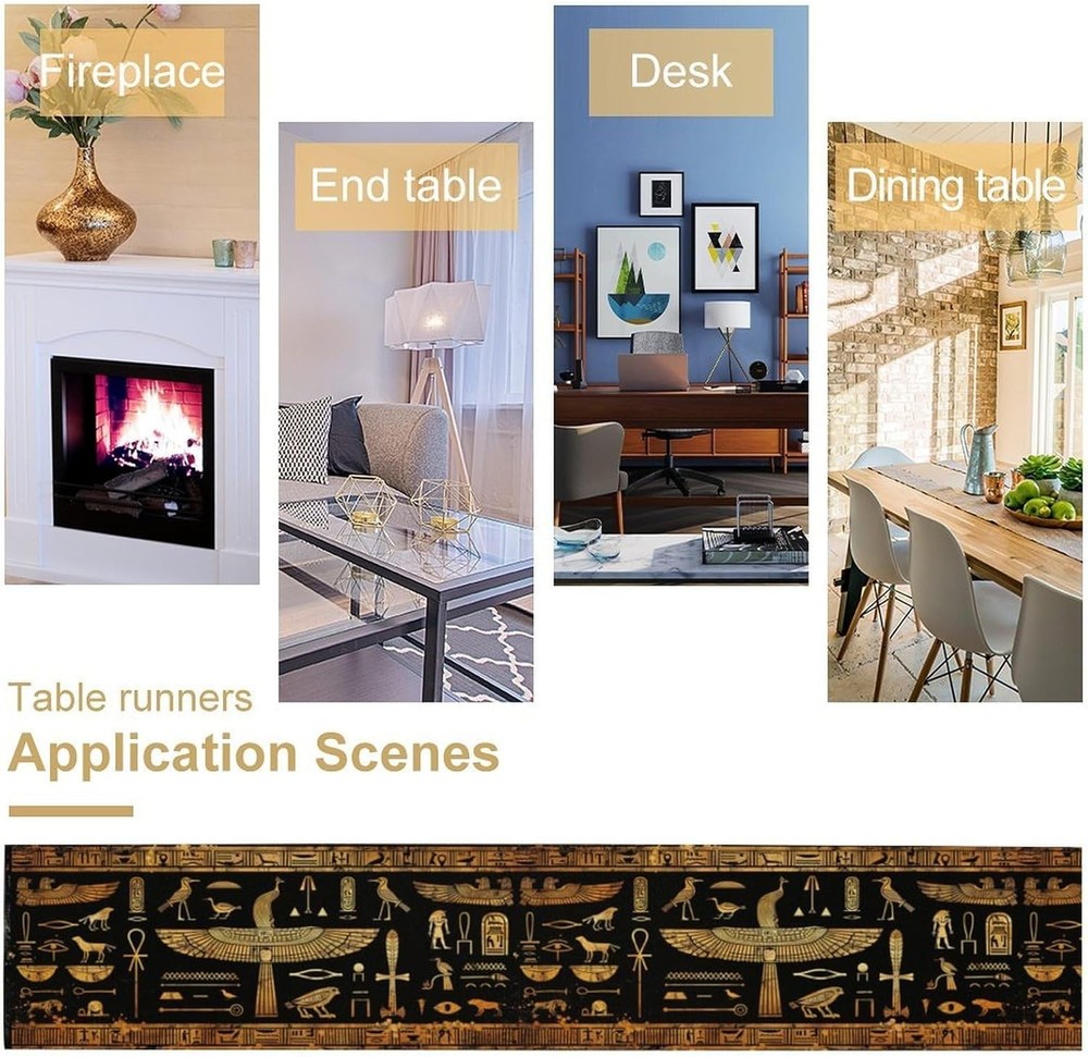 Retro Egyptian Elements Graffiti Pattern for Home Kitchen Table Decor 13x36in...