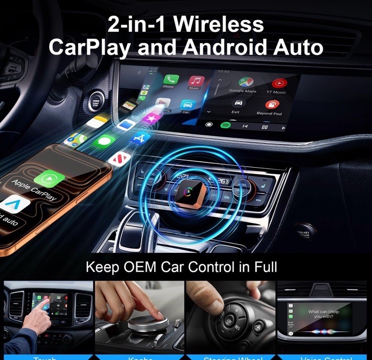 Wireless Carplay Adapter for iPhone,Wired CarPlay to Wireless,Android Auto...