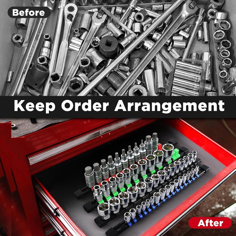 Compact Black Socket Holder Kit - 1/2-Inch Drive with Spring Loaded Clips