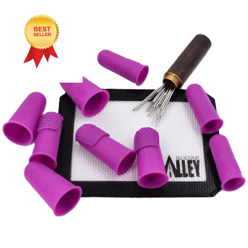 FLEX Thimbles | 9-Pack | 3X-Thick THIK-TIP Medium (3) + Medium, Purple