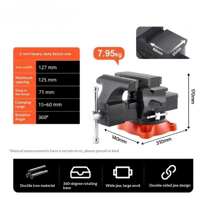 Heavy-Duty Bench Vise Industrial-Grade Workbench Clamp Multi-Functional