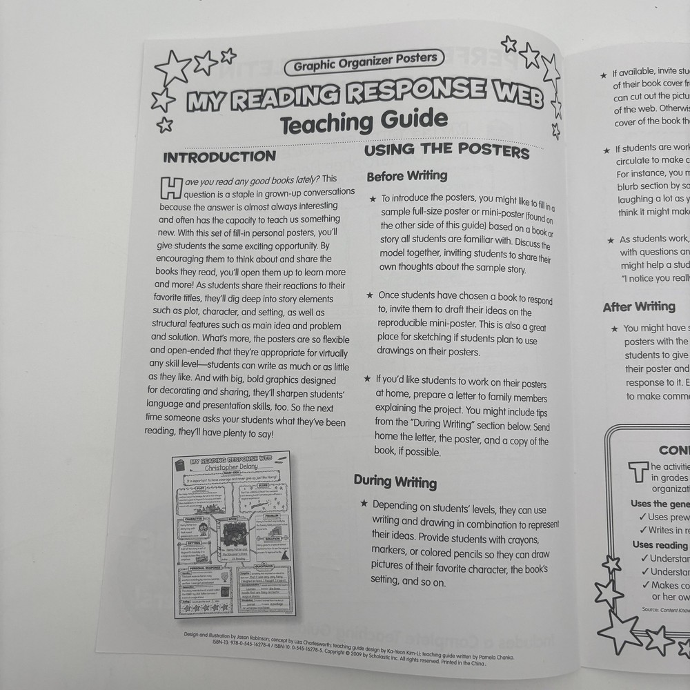 Scholastic My Reading Response Web Graphic Organizer Posters Guide Set White