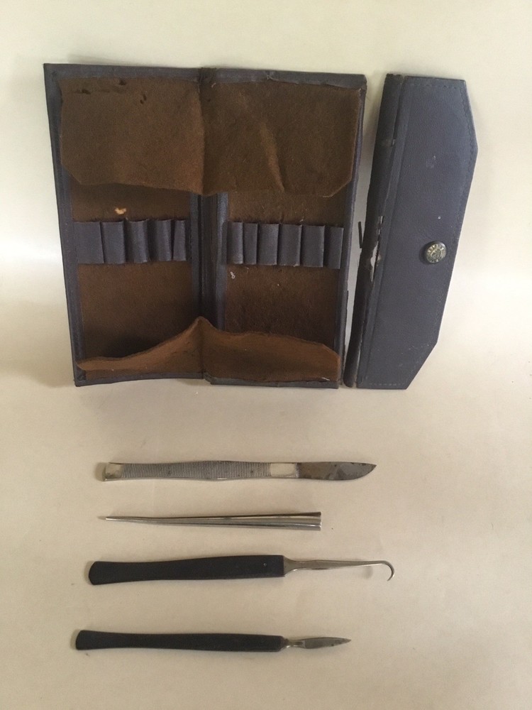2 ANTIQUE BAUSCH & LOMB EBONY HANDLE TOOLS W/CASE PLUS TWO INSTRUMENTS, 4 TOTAL