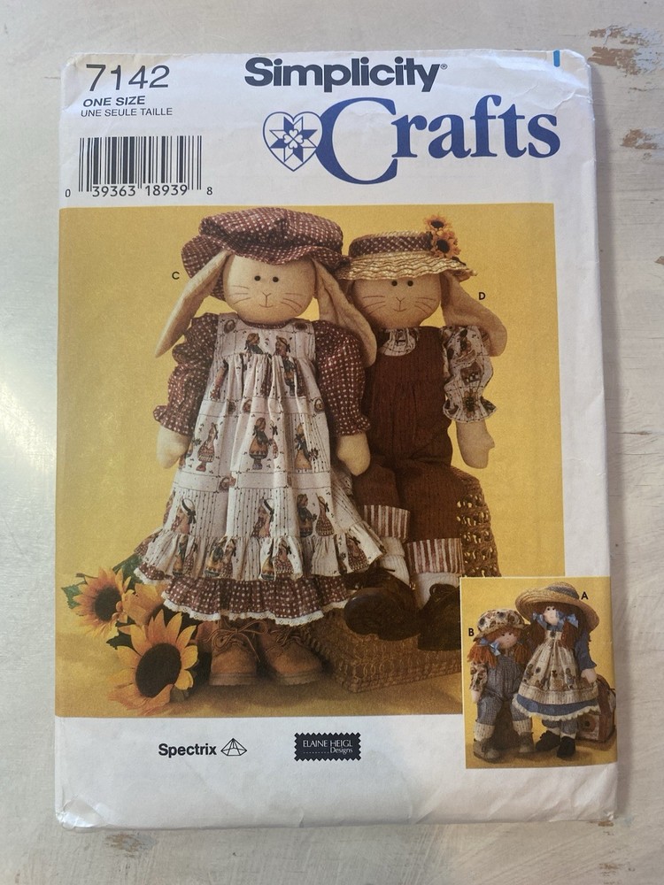 Simplicity 7142 24” Rag Doll Bunny & Clothes Craft Pattern Uncut