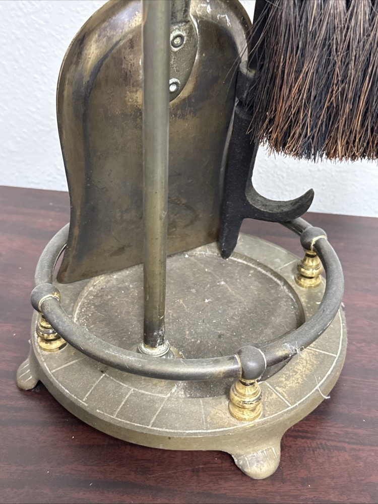 Vintage Solid Brass Fireplace Tool Set – Complete 4-Piece Hearth Set Nice Patina