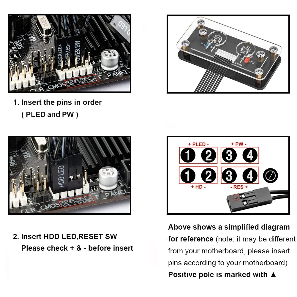OwlTree Desktop Computer Power Button - External PC Case Motherboard Black