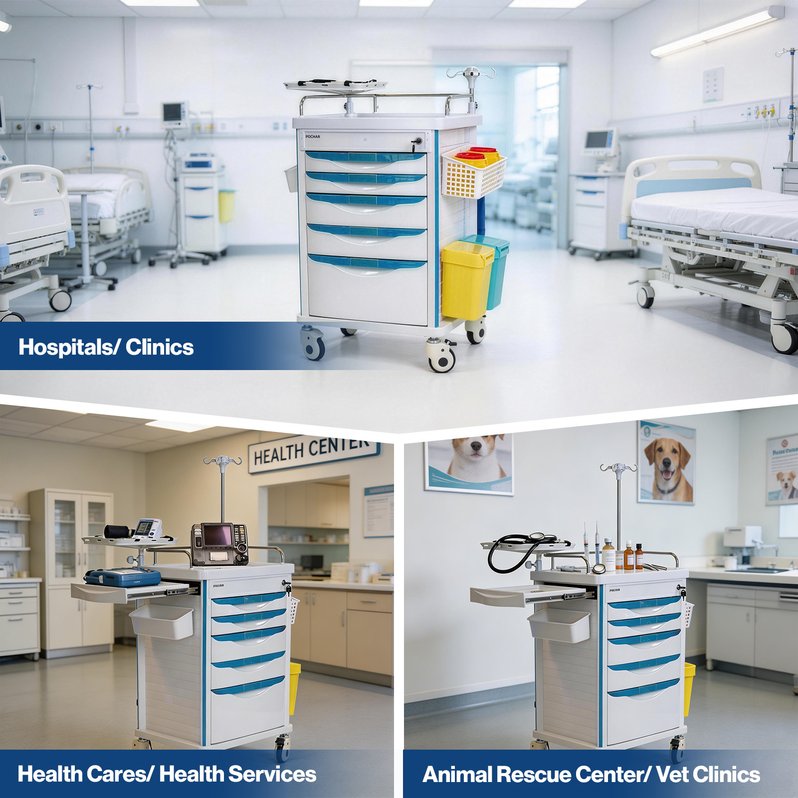 Medical Crash Cart with Emergency Accessory, Emergency Cart for Hospitals Clinic