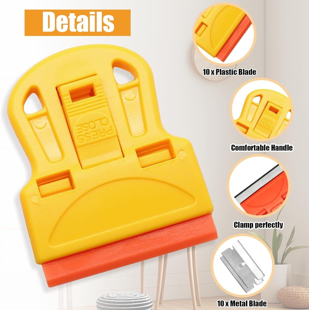 2 Sets Razor Blade Scrapers, Plastic Scraper Tool Extra 10 Plastic Razor Blades