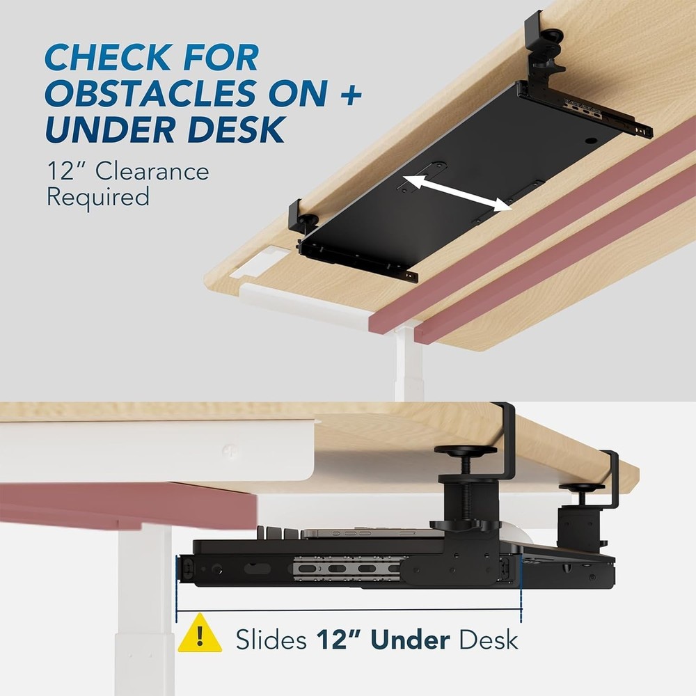 Keyboard Tray Under Desk Pull Out with Extra Sturdy Adjustable C Clamp Mount ...