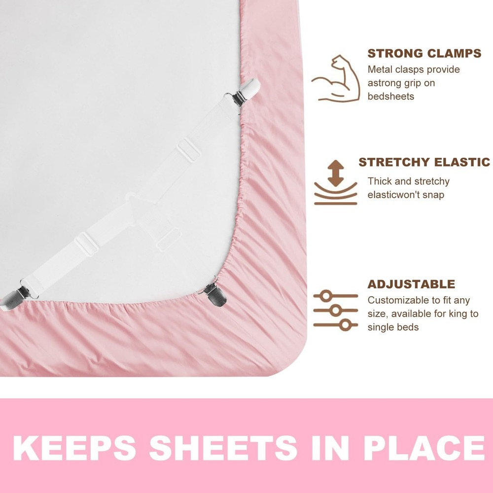 Bed Sheet Straps,4Pcs Non-Slip Elastic Fitted Sheet Straps,Adjustable Bed She...