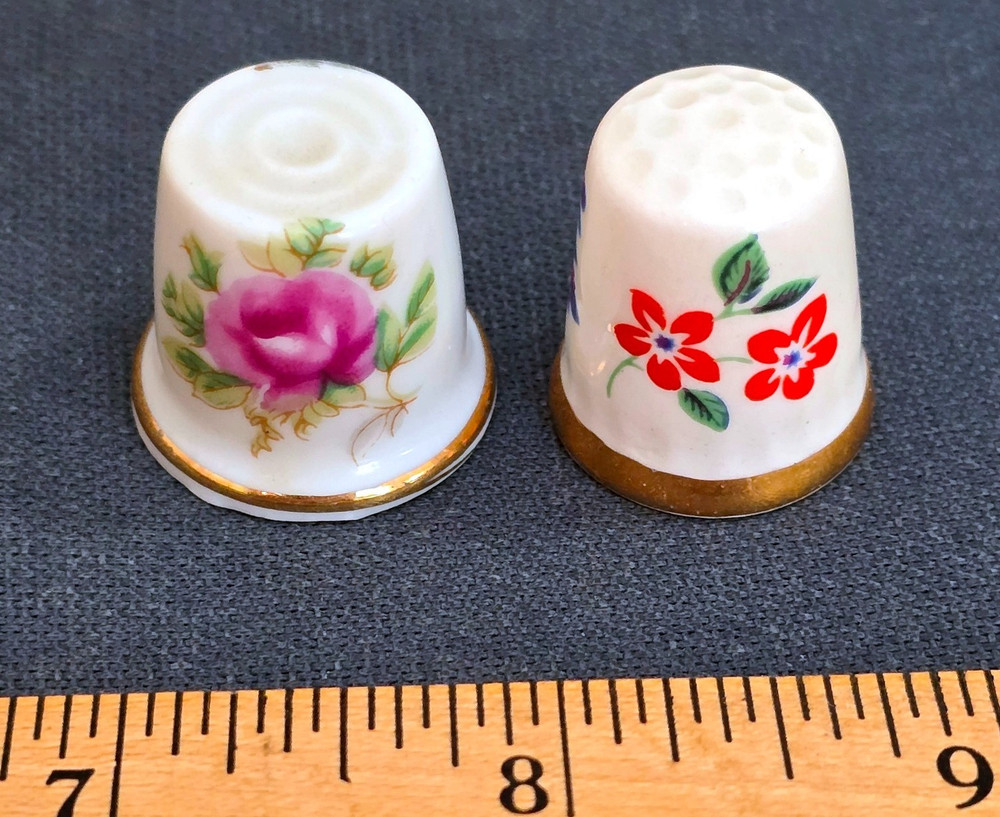 Charming 2pc Floral Ceramic Thimbles