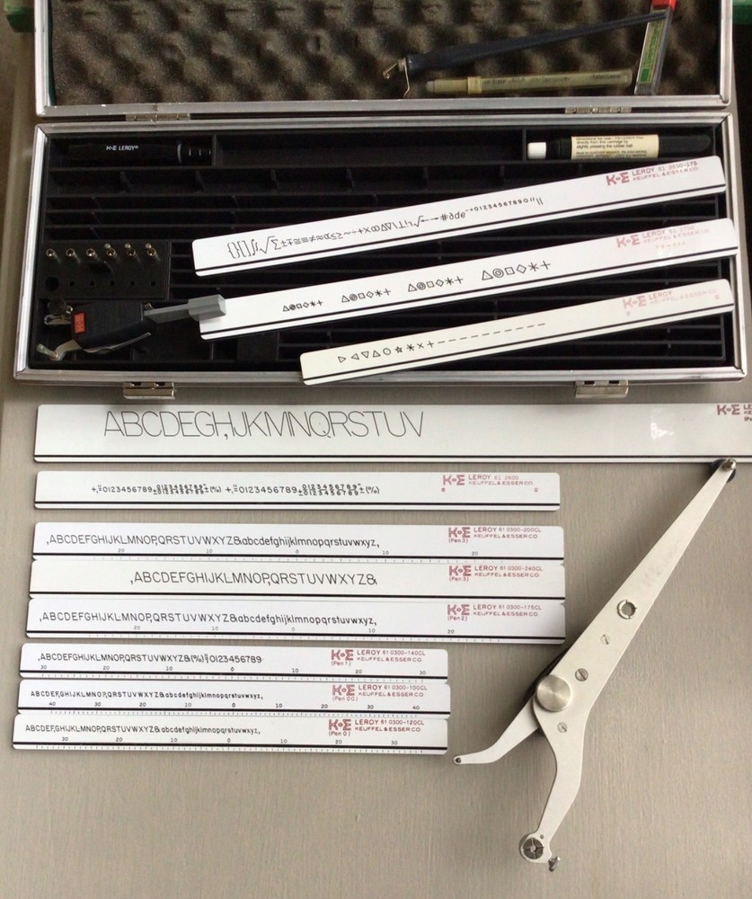 K & E LEROY II Vintage Lettering Set, Engineering, Drafting Tools, Plus Extras!