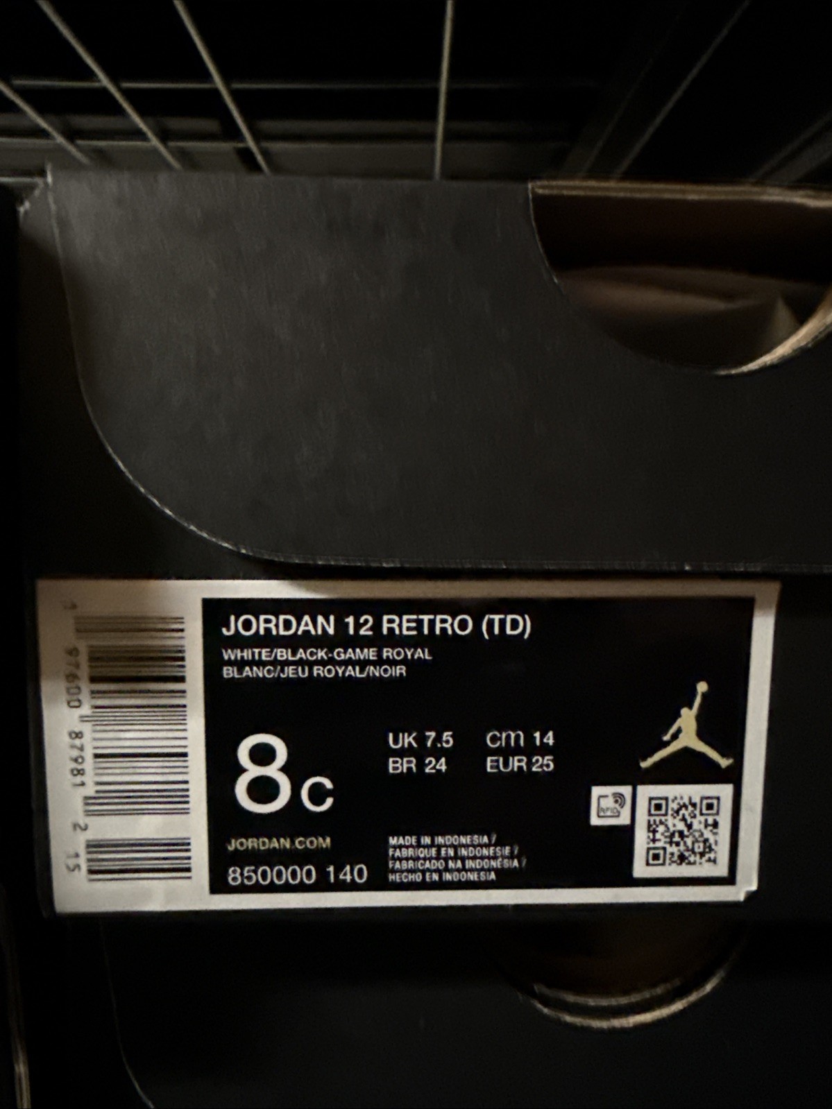 Jordan 12 Retro (TD) “Blueberry” - White/Black-Game Royal - (US 8c) - 850000-140