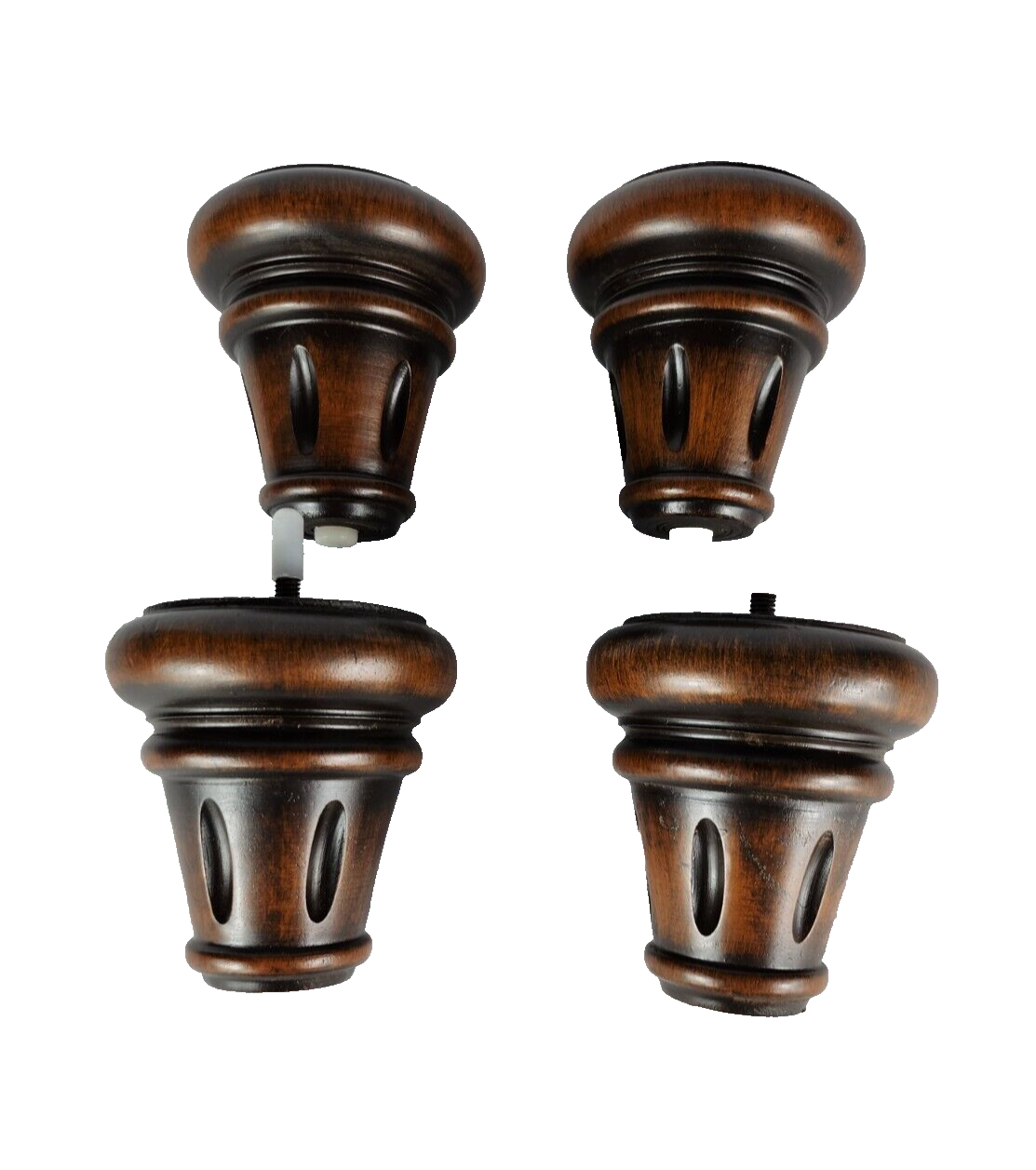 4" Wood Turned Furniture Legs Medium Walnut Finish (22130) 5/16" Bolt - Set of 4