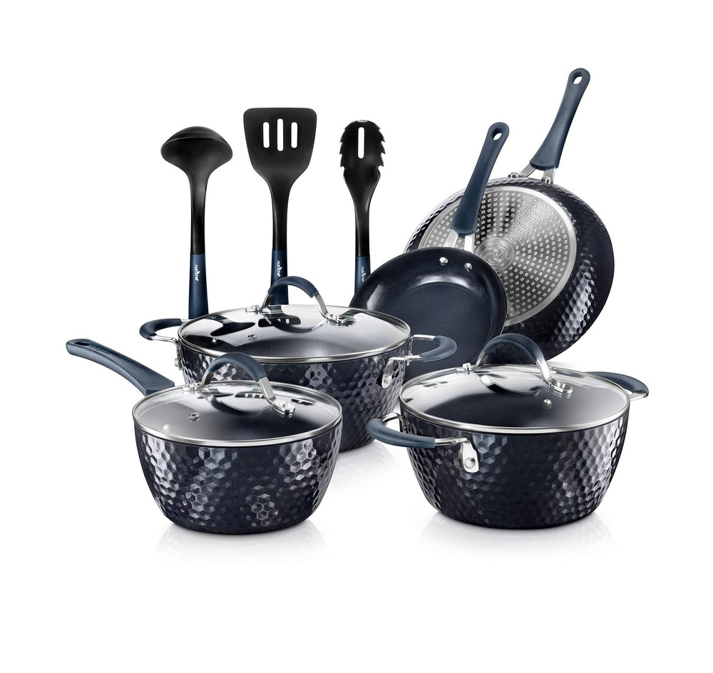 Nutrichef 11 Piece Nonstick Ceramic Cookware Set with Cookie Sheets Fast Ship