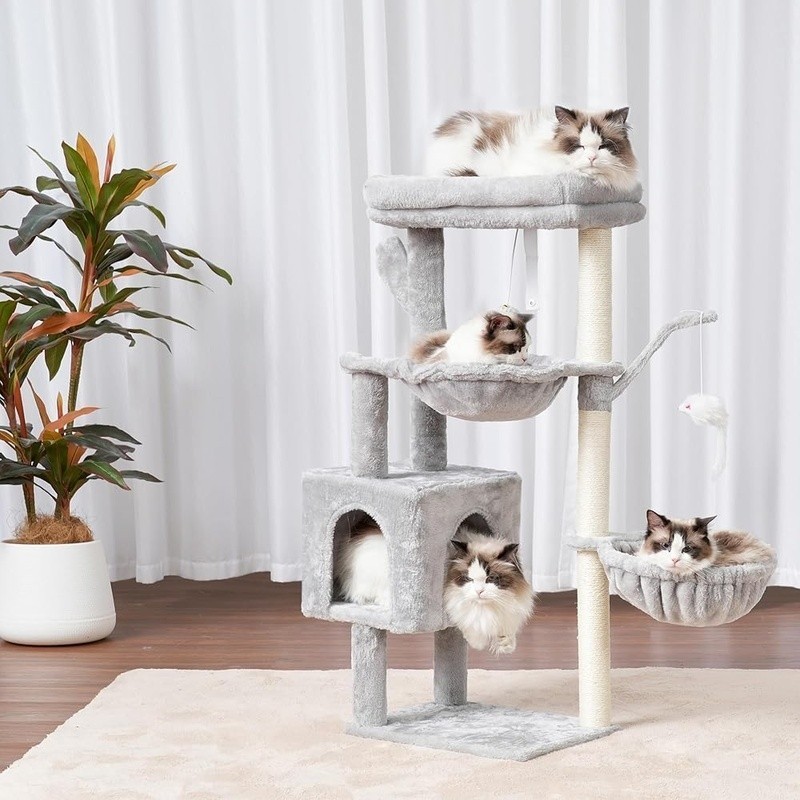 Multi-Level Cat Tree W/ Scratching Posts & Hanging Baskets Indoor Condo Tower US