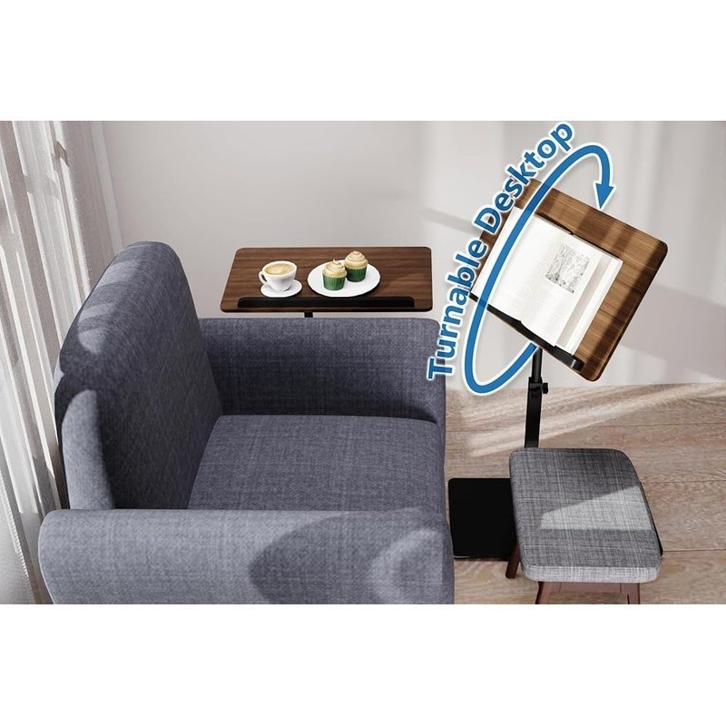 C Shaped End Table Adjustable Height Swivel and Turnable Desktop Foldable Black