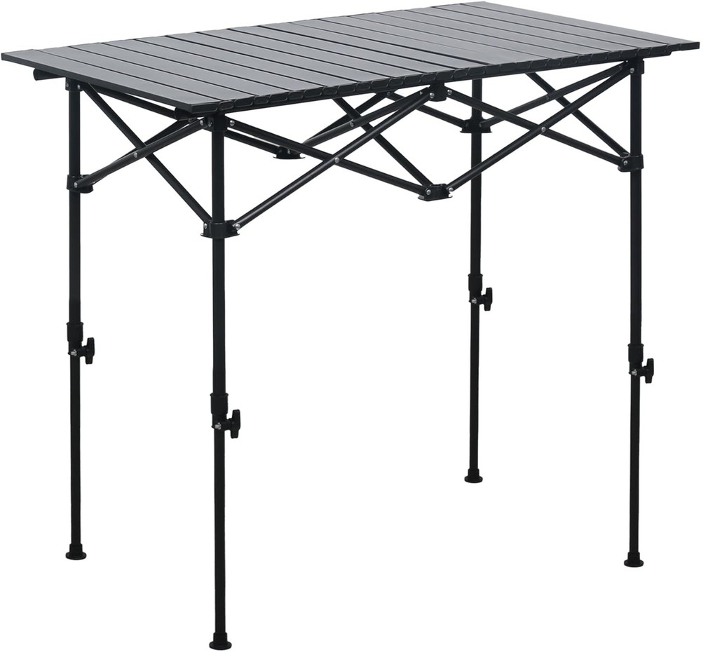 Folding Camping Table Adjustable Height Aluminum Camp Table W/ Roll Up Top