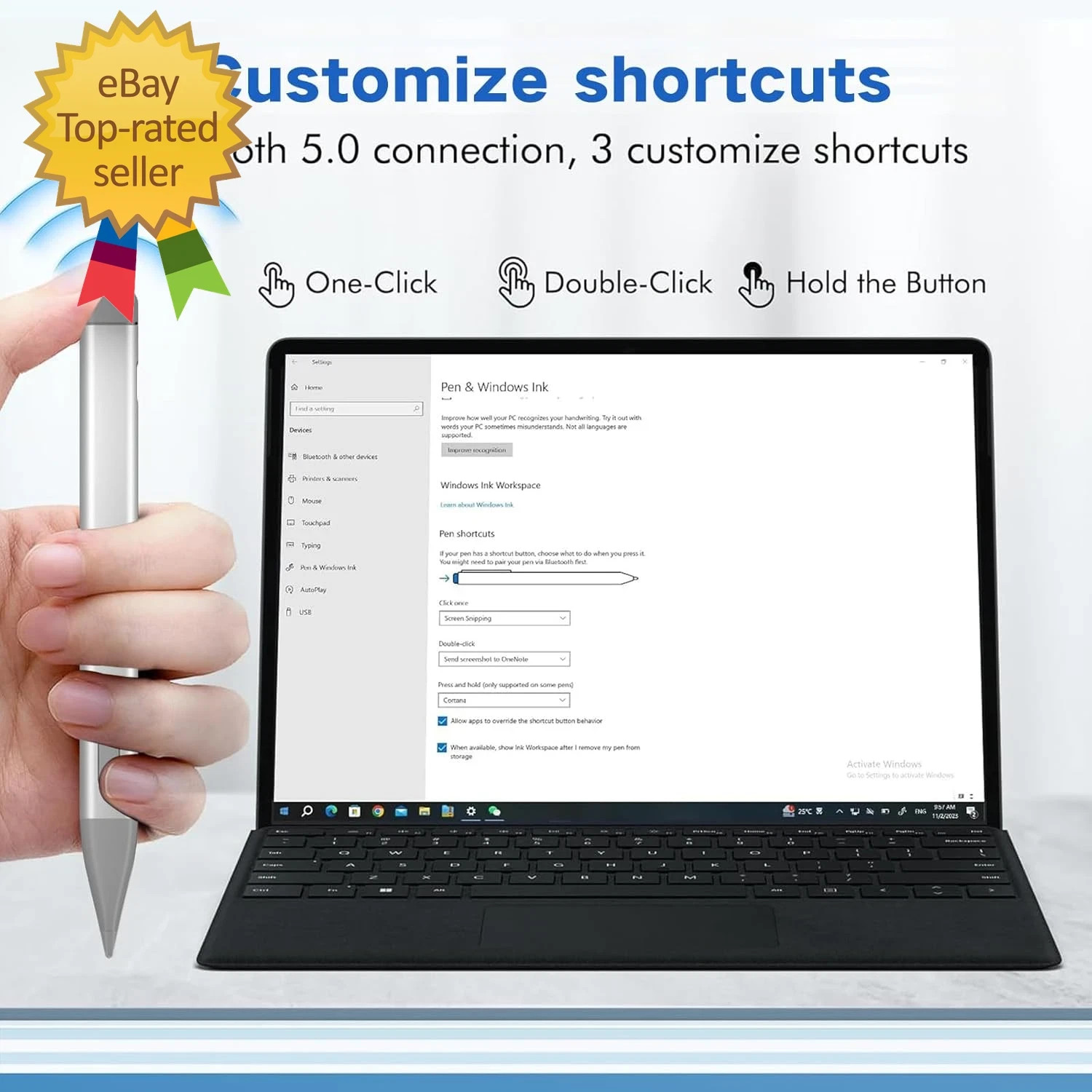 Slim Pen 2 for Microsoft Surface with 4096 Pressure, Eraser & Right-click