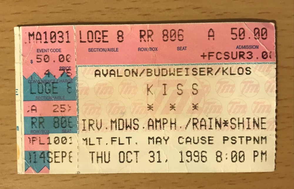 1996 KISS ALIVE / WORLDWIDE TOUR IRVINE CA CONCERT TICKET STUB DESTROYER