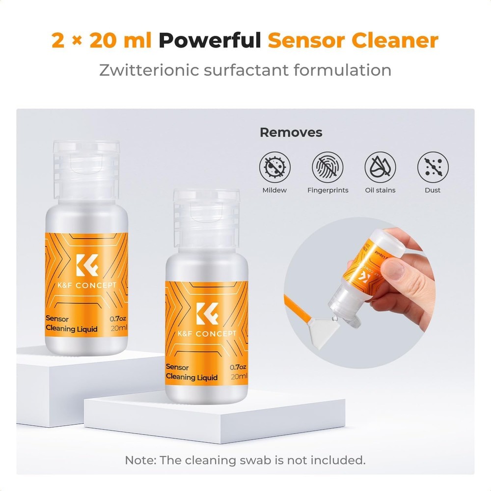 K&F CONCEPT 20ml × 2 Camera Sensor Cleaning Solution Lens Cleaner Fluid for CMOS