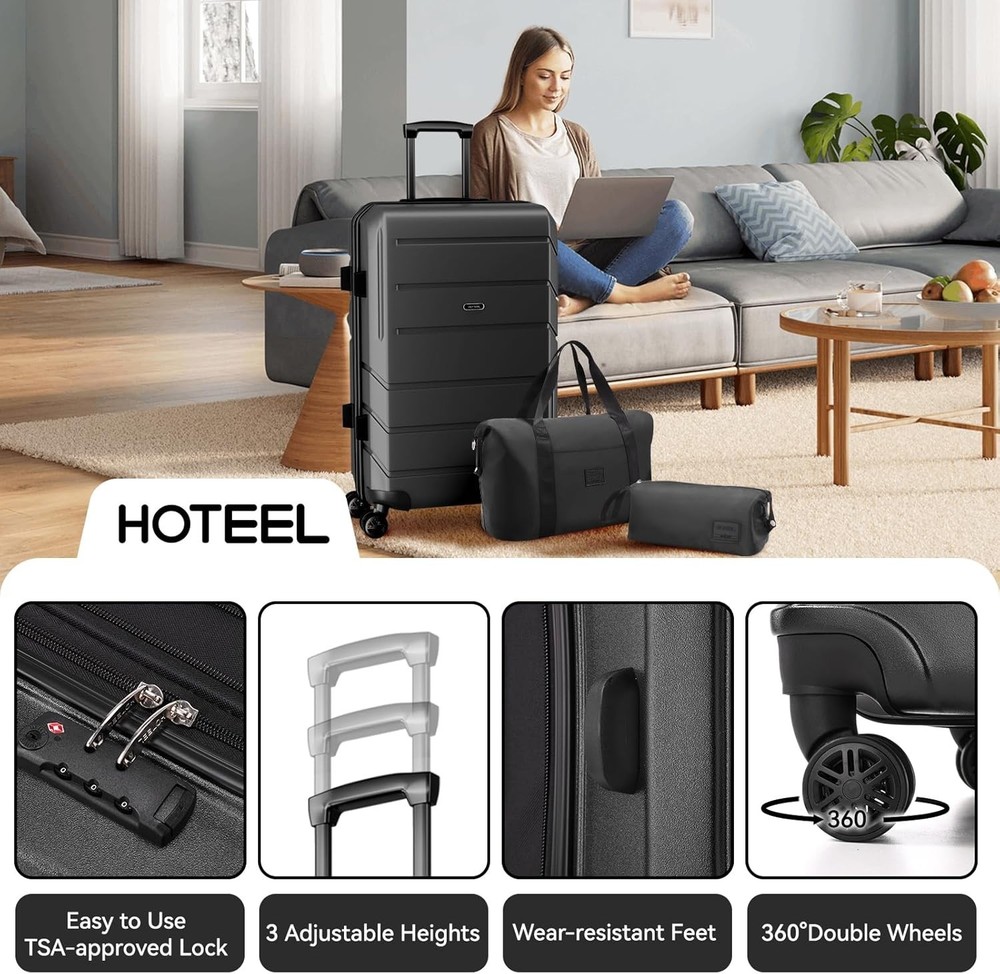 Luggage Sets 3/4/5 Piece, ABS+PC Hard Shell Suitcases with TSA Lock & Side Hook~