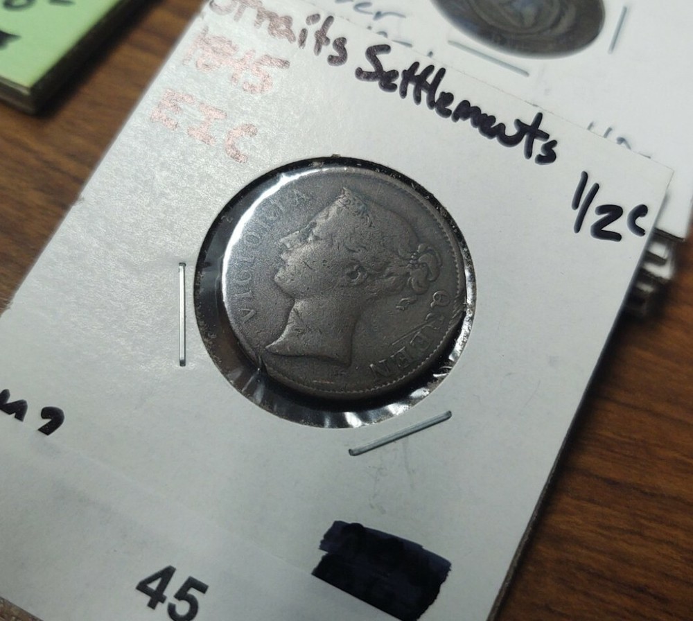 1845 STRAITS SETTLEMENTS 1/2 CENT KM#2 SCARCE COIN #45