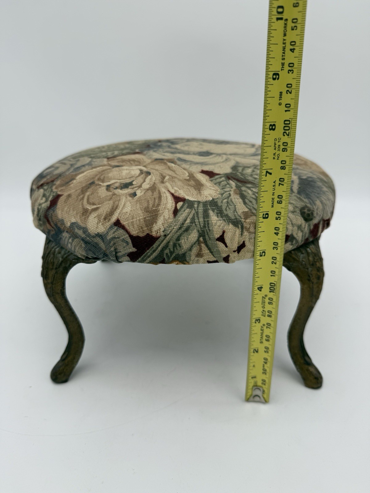 Victorian Cast Iron Wood Foot Stool w Original Upholstery C. A. Dorney Furniture