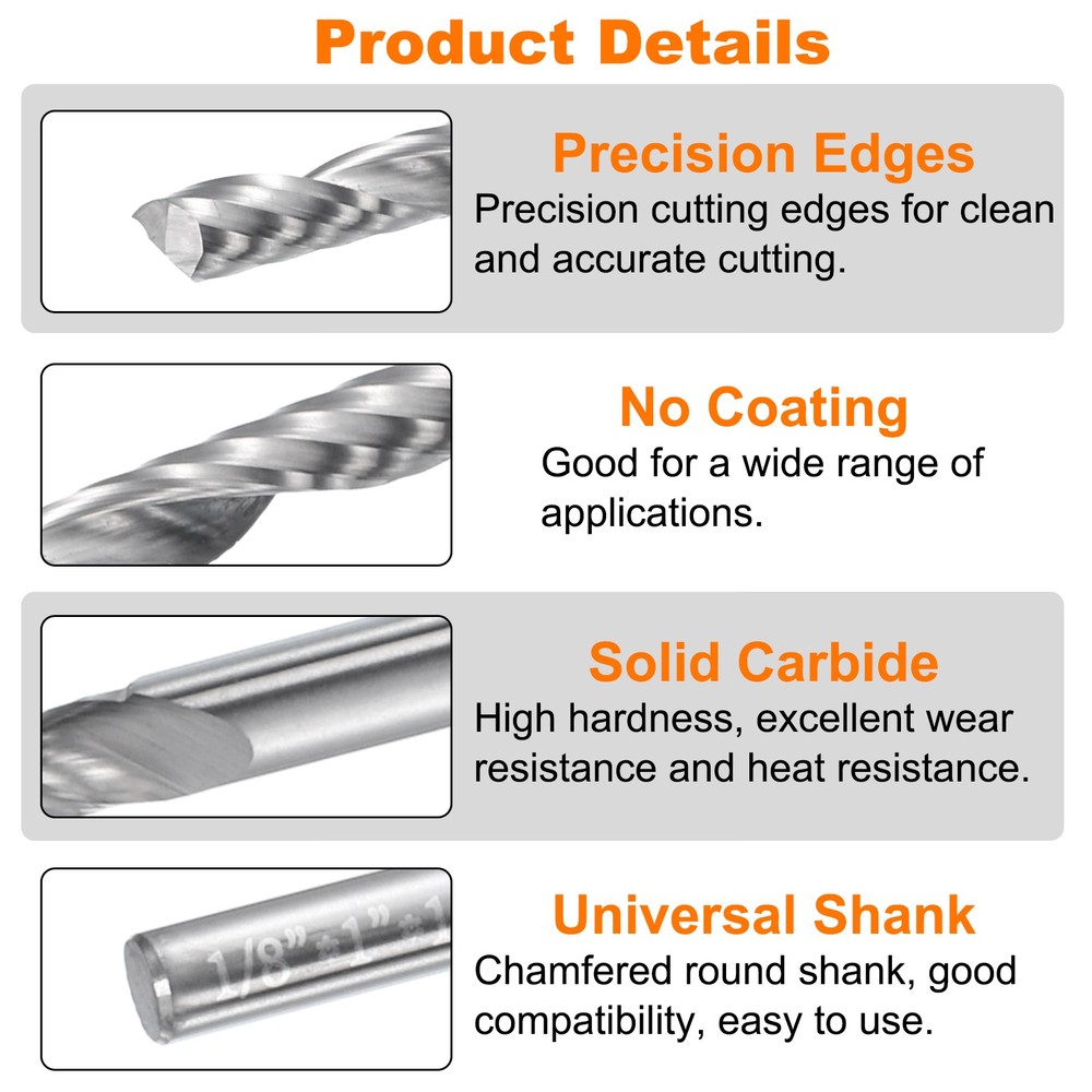 Spiral Router Bit 1/8"x1"x1/8"x2" 1 Flute Solid Carbide CNC End Mill
