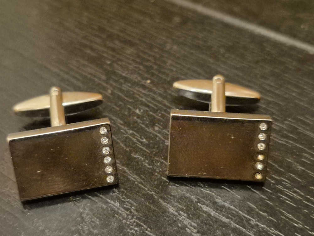 Silver Colour Rectangle with Clear Stone Cufflinks