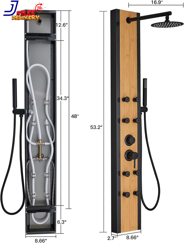 Stainless Steel Shower Panel Tower System 8 Jets Multi-Function Shower Panel Sys