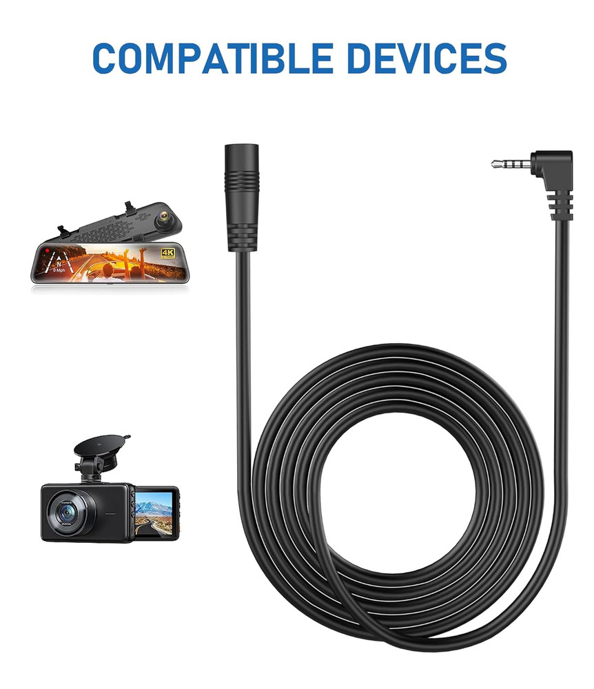2.5Mm Dash Cam Rear View Camera Extension Cable, (6Ft Thicker) 90 Degree Backup