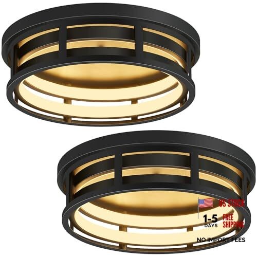 LED Flush Mount Ceiling Light Fixture - Modern Hallway 13in - Black - 2-Pack