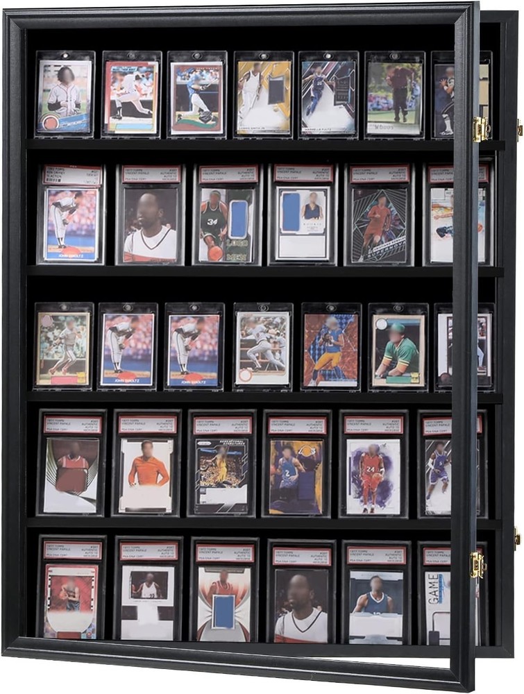 35 Graded Sports Card Display Frame -Baseball Card Display Case Lockable - Tr...
