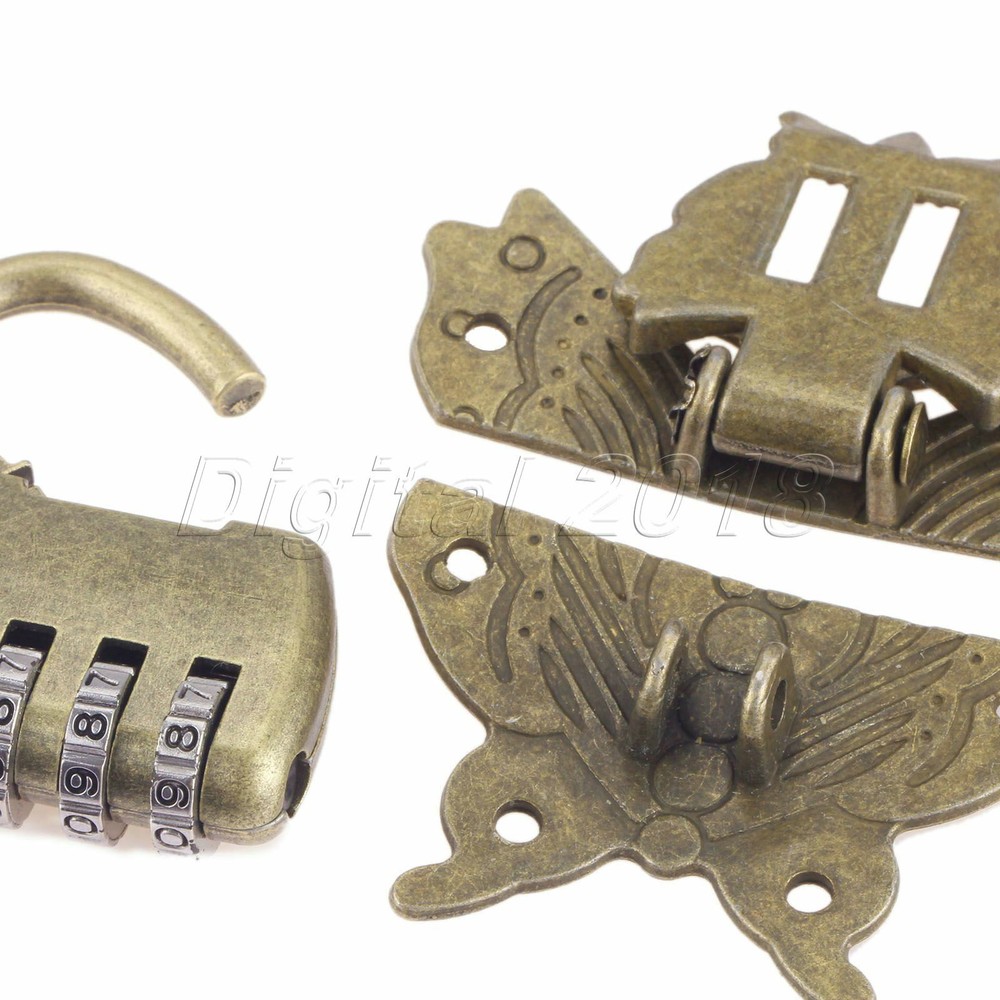Antique Bronze Hardware Password Padlock Lock Key with Butterfly Box Latch Clasp