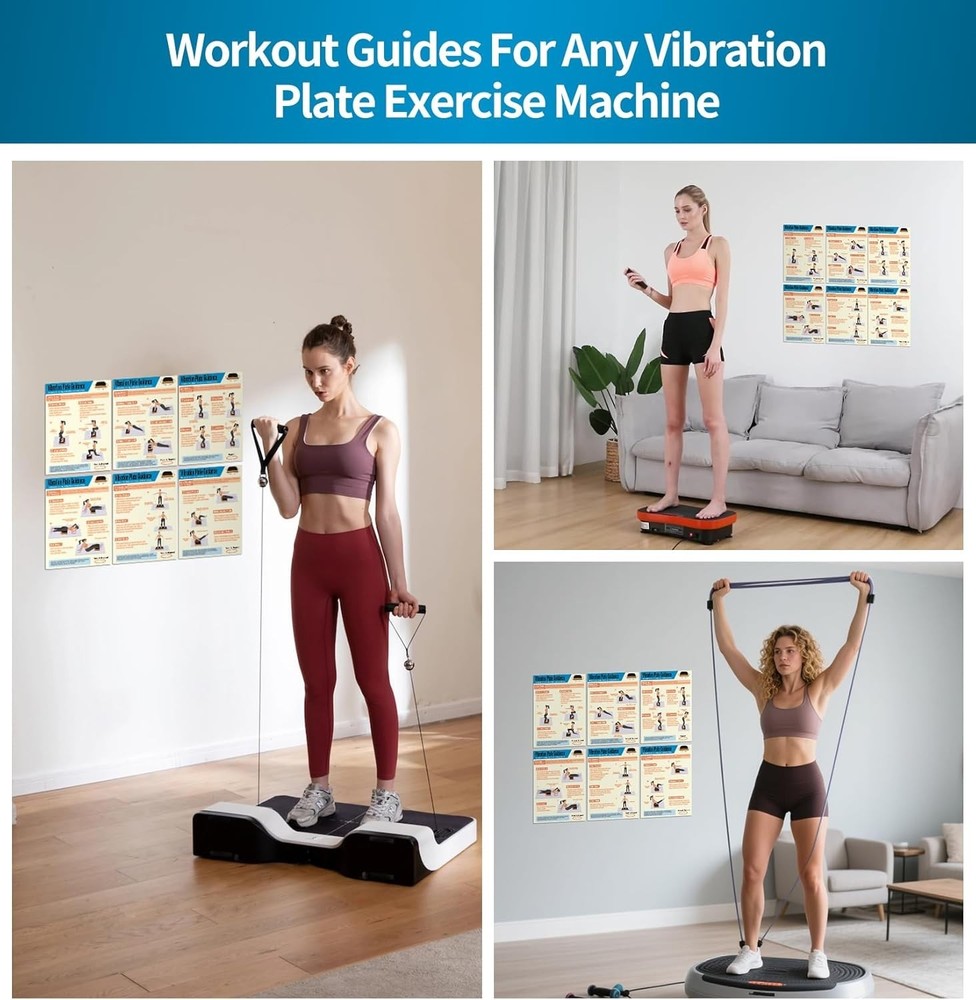 Durable Vibration Plate Exercise Posters - 6 Guides & 30-Day Plans for Home Use