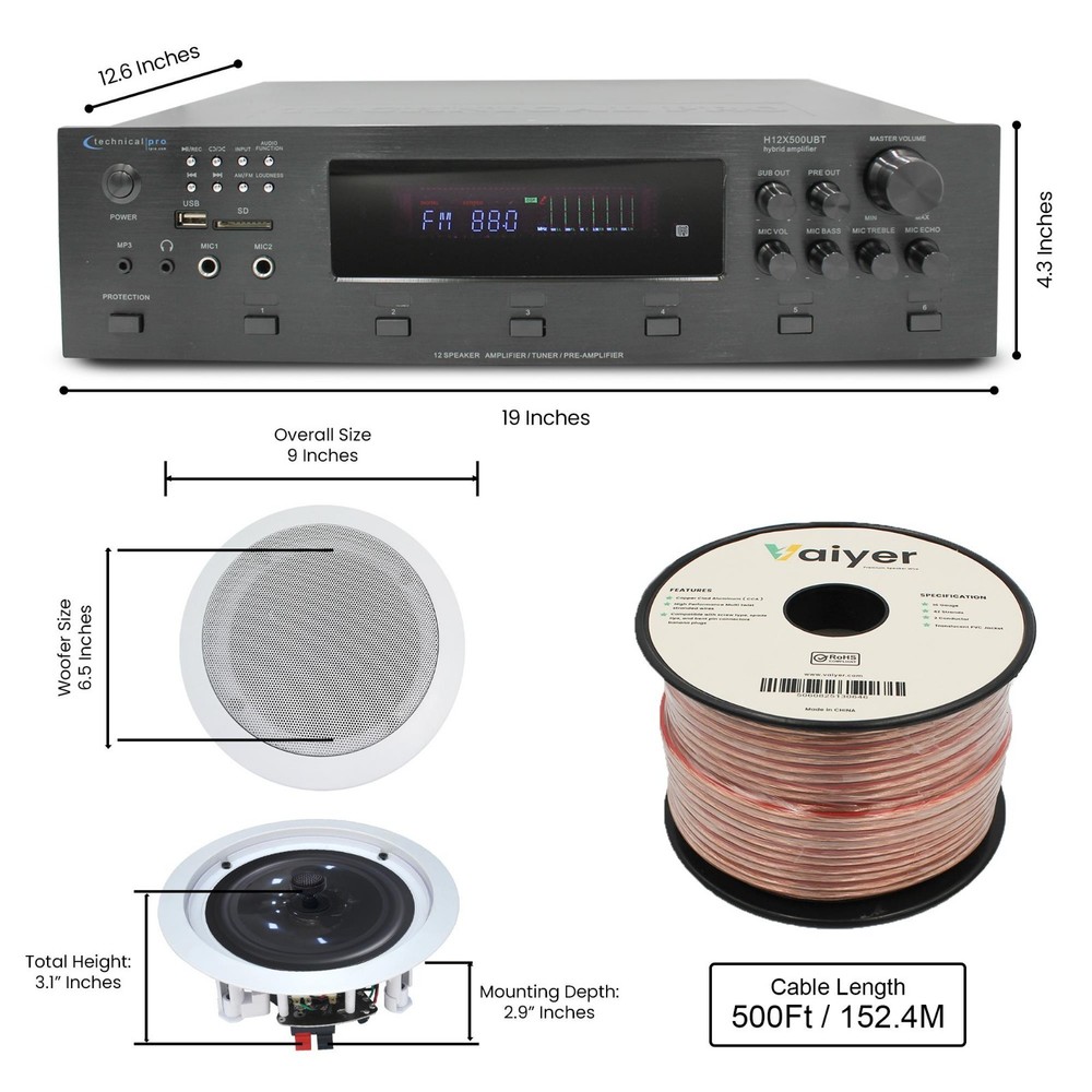 Home Kit Theater Speakers in-Wall Ceiling Bluetooth Amplifier System Wireless