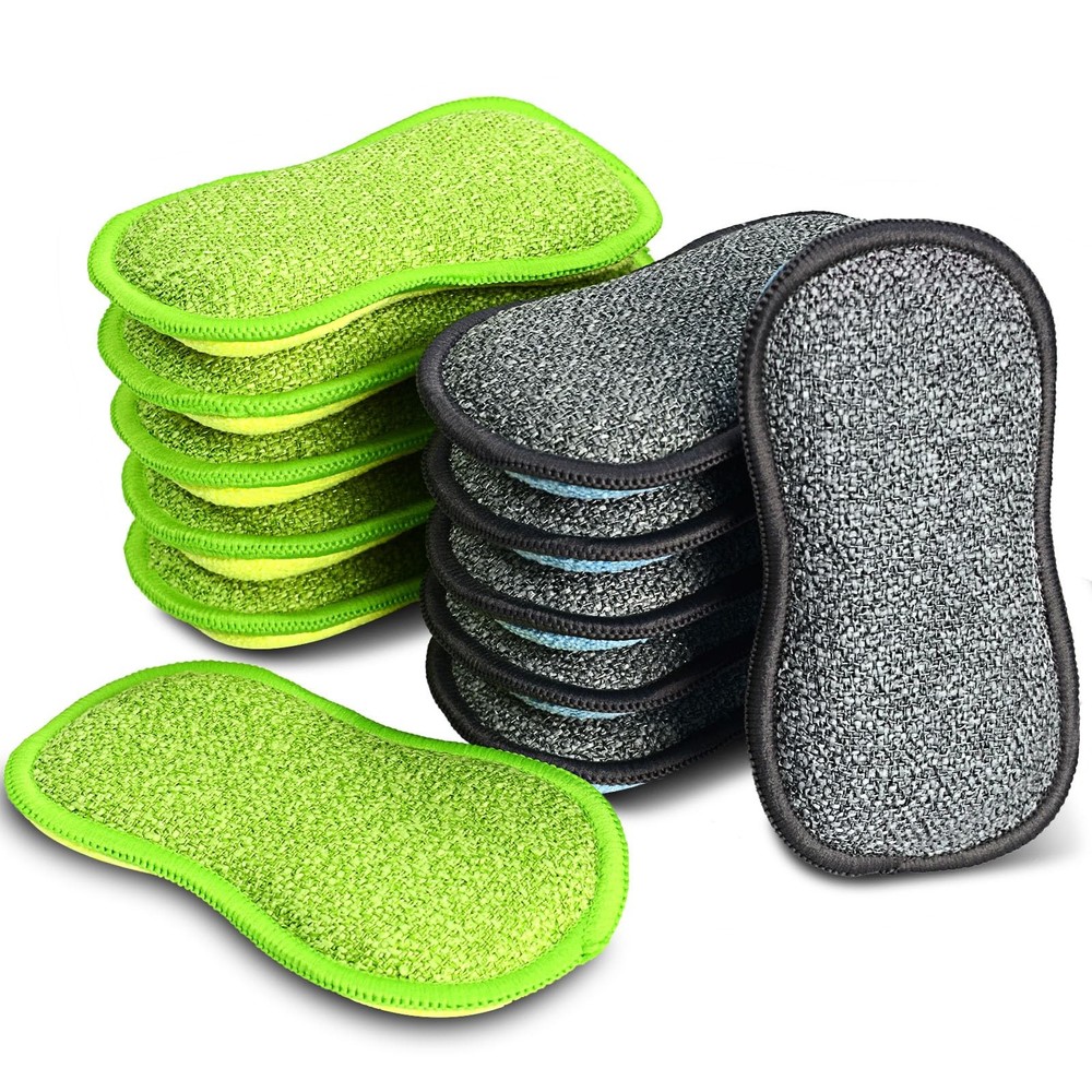 12 Pack MultiPurpose Scrub Sponges for Kitchen by NonScratch Microfiber Spong...