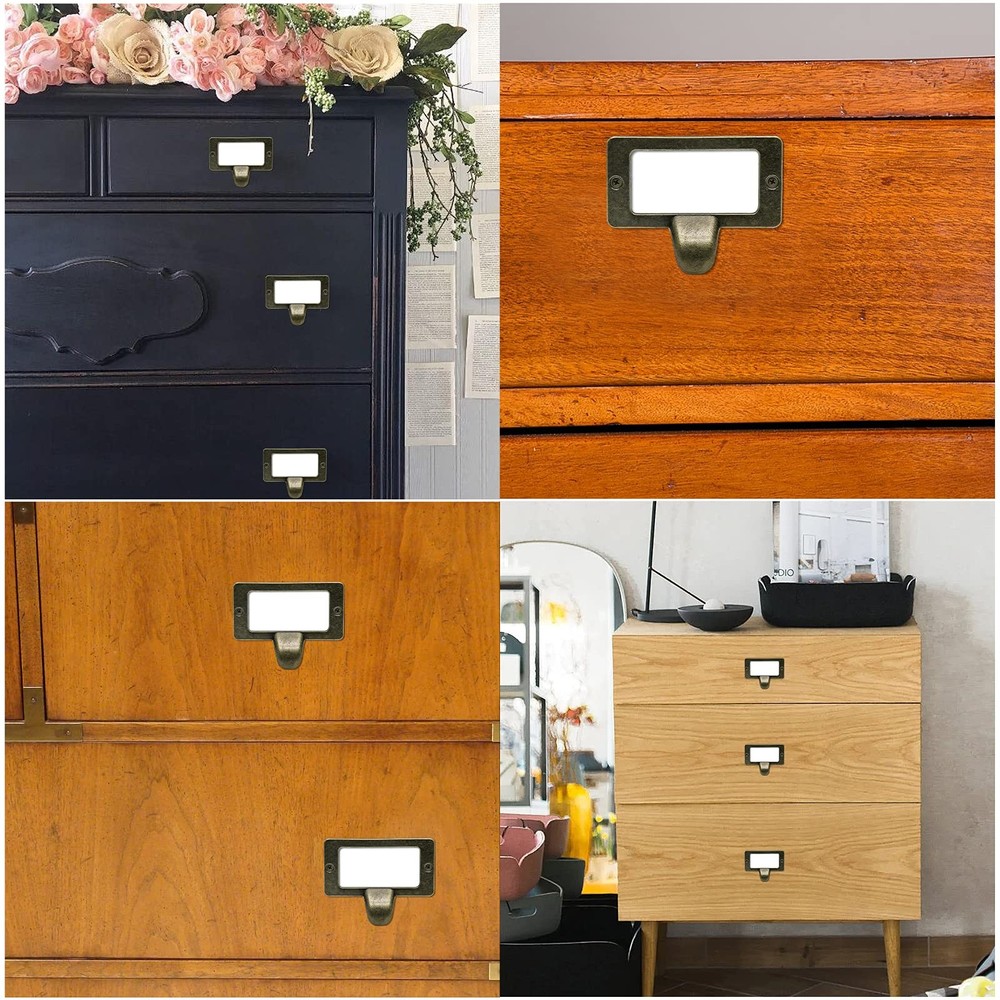20 Pcs Antique Bronze Card Catalog Drawer Pulls, Vintage File Cabinet Pulls