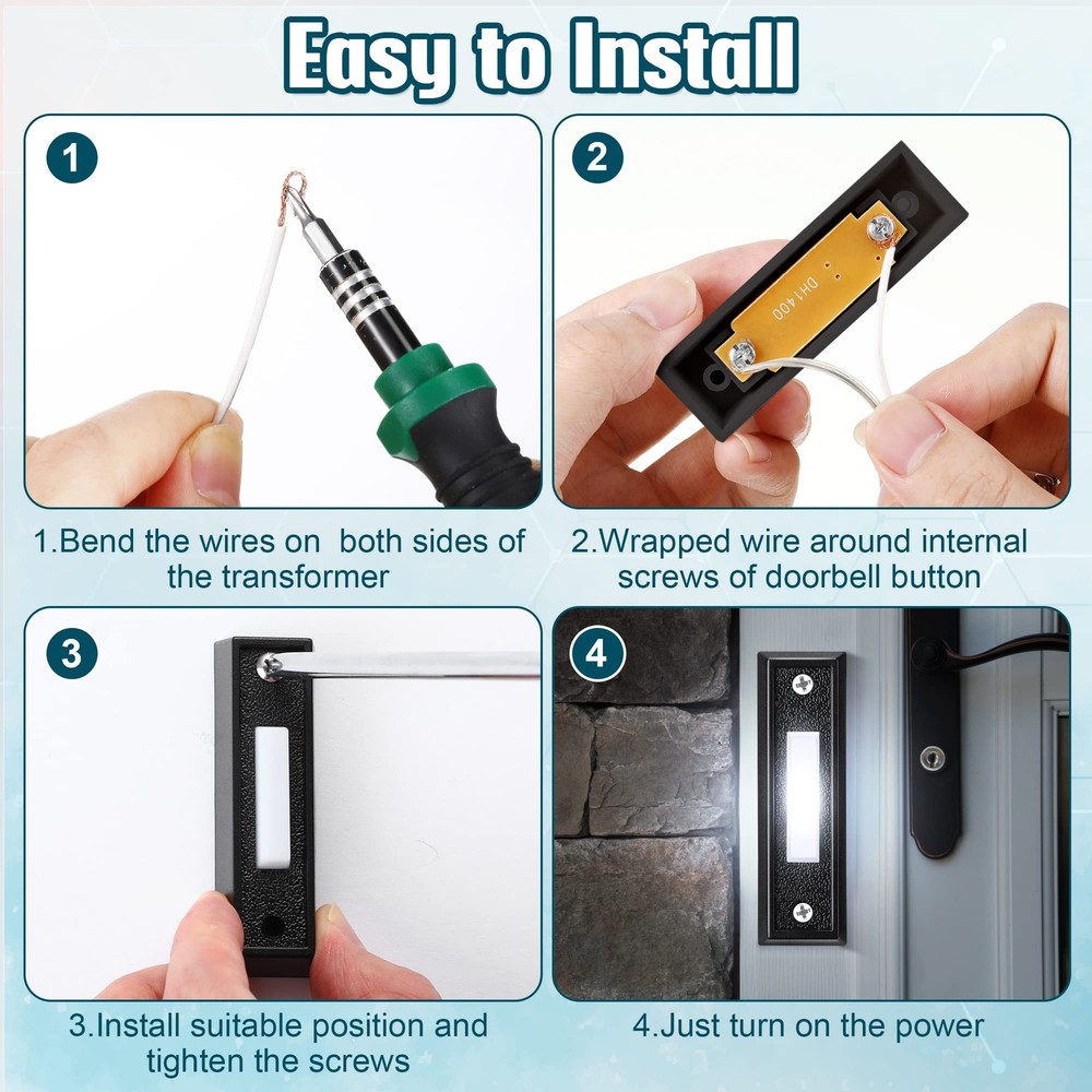 Lighted Doorbell Button - 2 Pack, Wall Mounted in Black and White