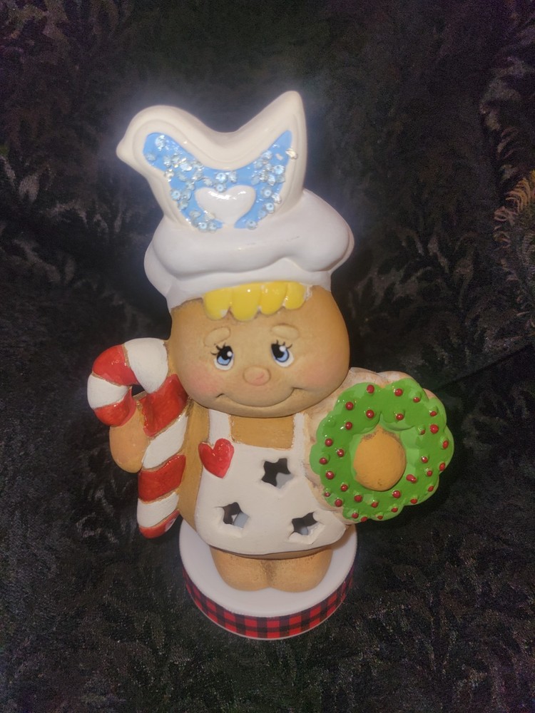 Christmas Gingerbread Man Light Up Painted Ceramic Bisque Clay Magic
