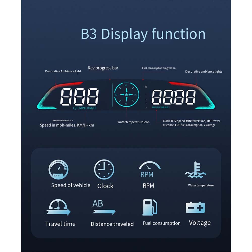 OBD2 Smart Tacho Security Alarm Head Up Display Car HUD Digital Speedometer