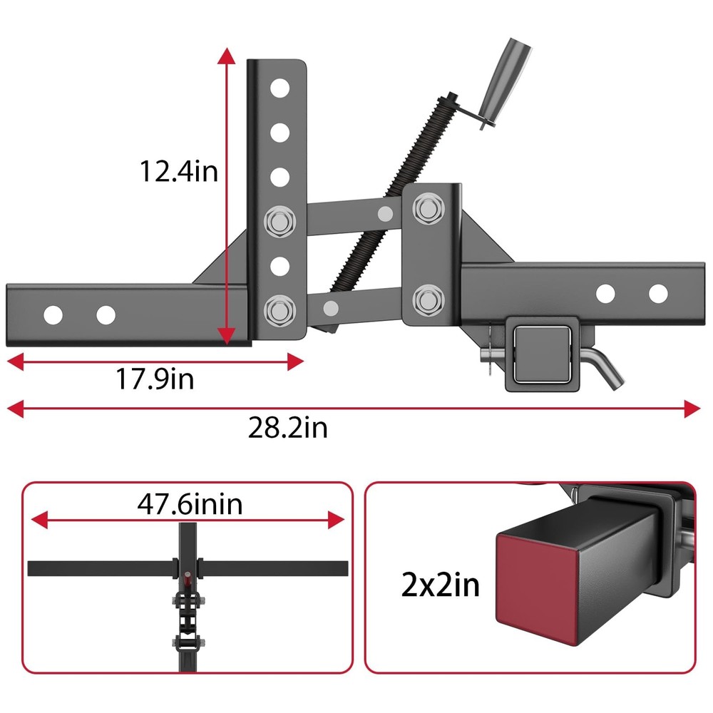 Manual Implement Lift 1-Point Lift System with 2" Receiver for ATV/UTV Tractor