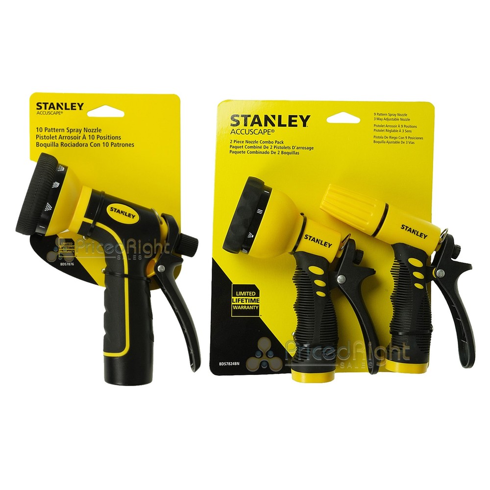Garden Hose Spray Nozzle Set 3 Piece Combo Pack Multi Pattern Stanley Accuscape