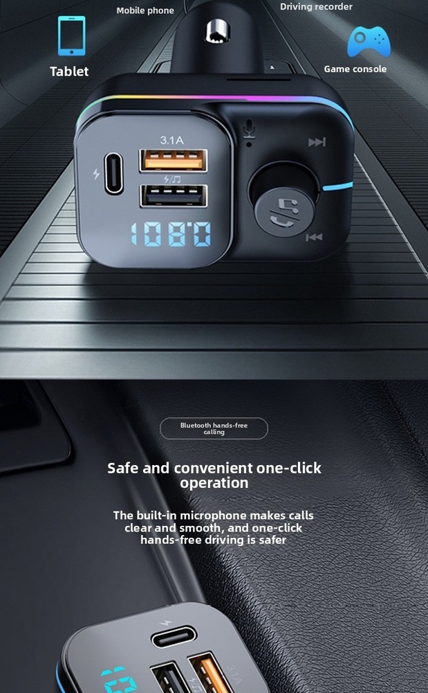 C24 Cigarette Lighter Bluetooth Car Charger MP3 Player FM Transmitter Fast