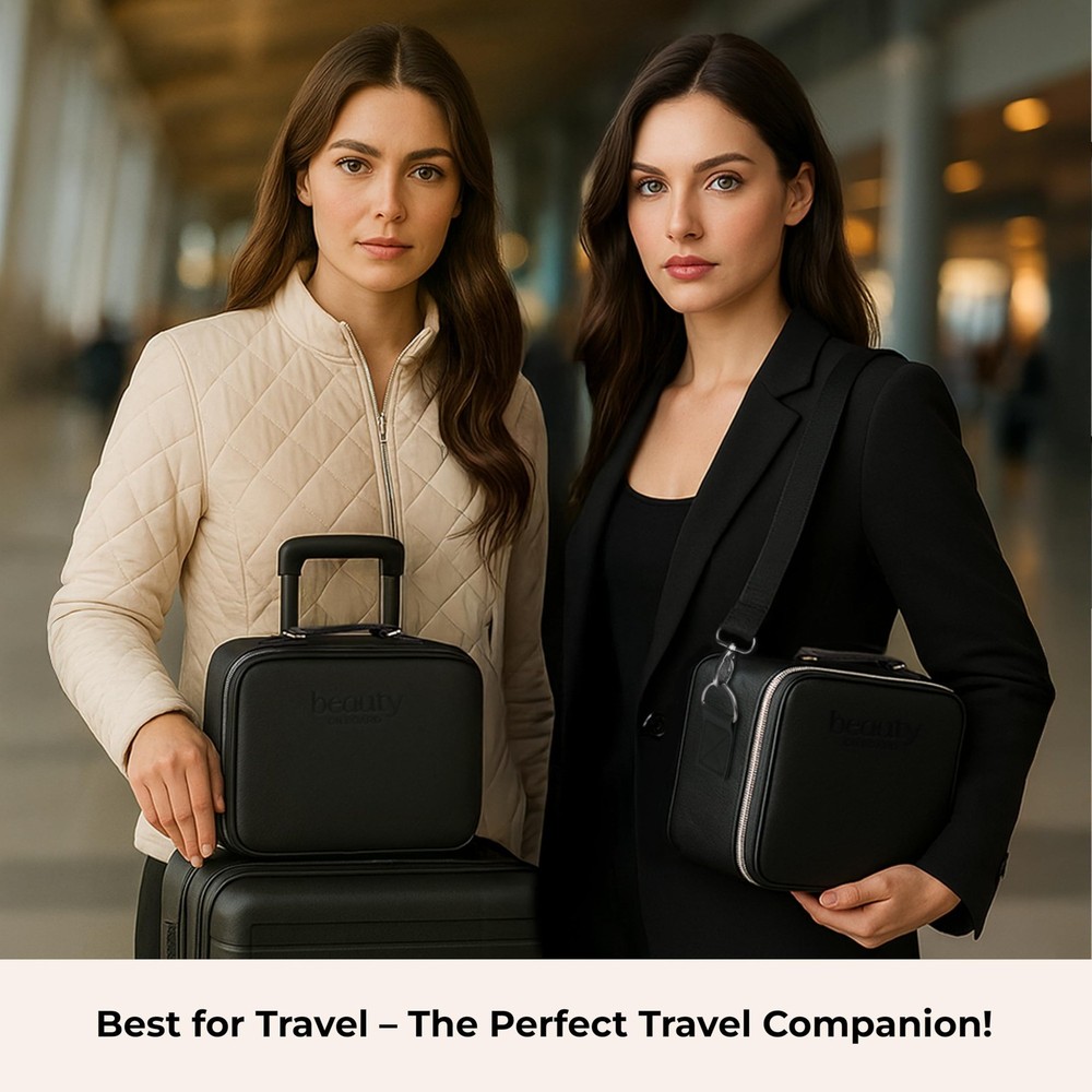 Makeup Bag with LED Mirror, PU Leather Makeup Case - 3 Adjustable Brightness ...