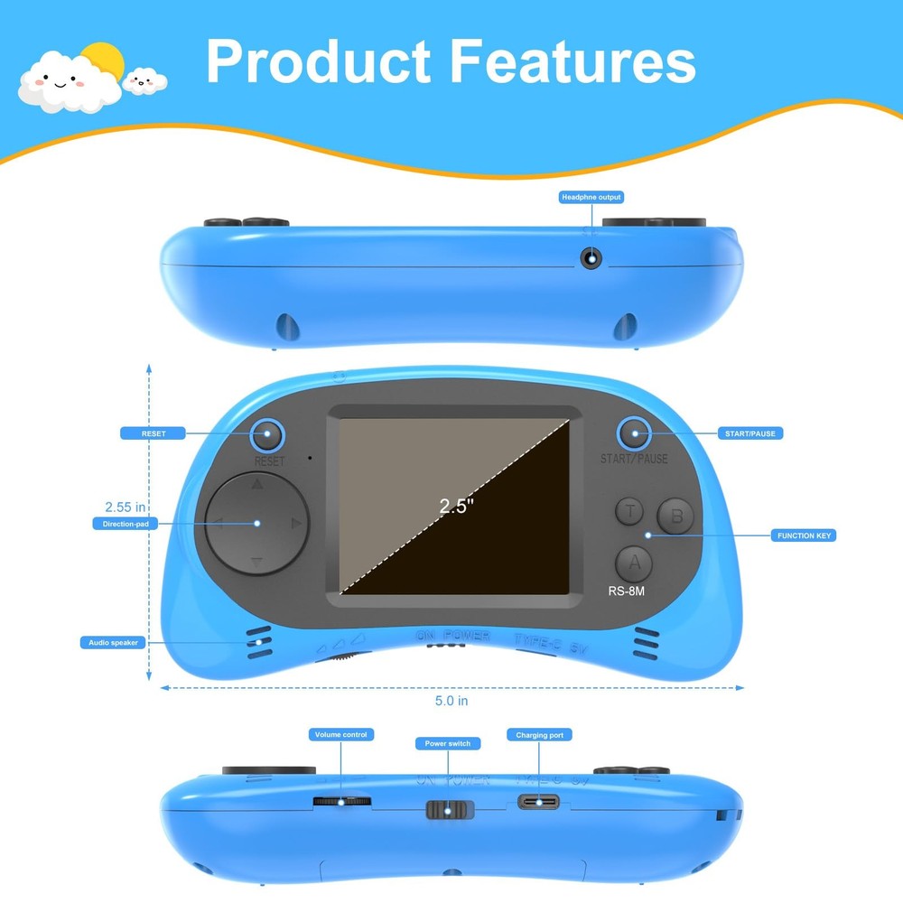 Handheld Game Player - 220 Built-in Games, 2.5" IPS Display, Rechargeable & L...