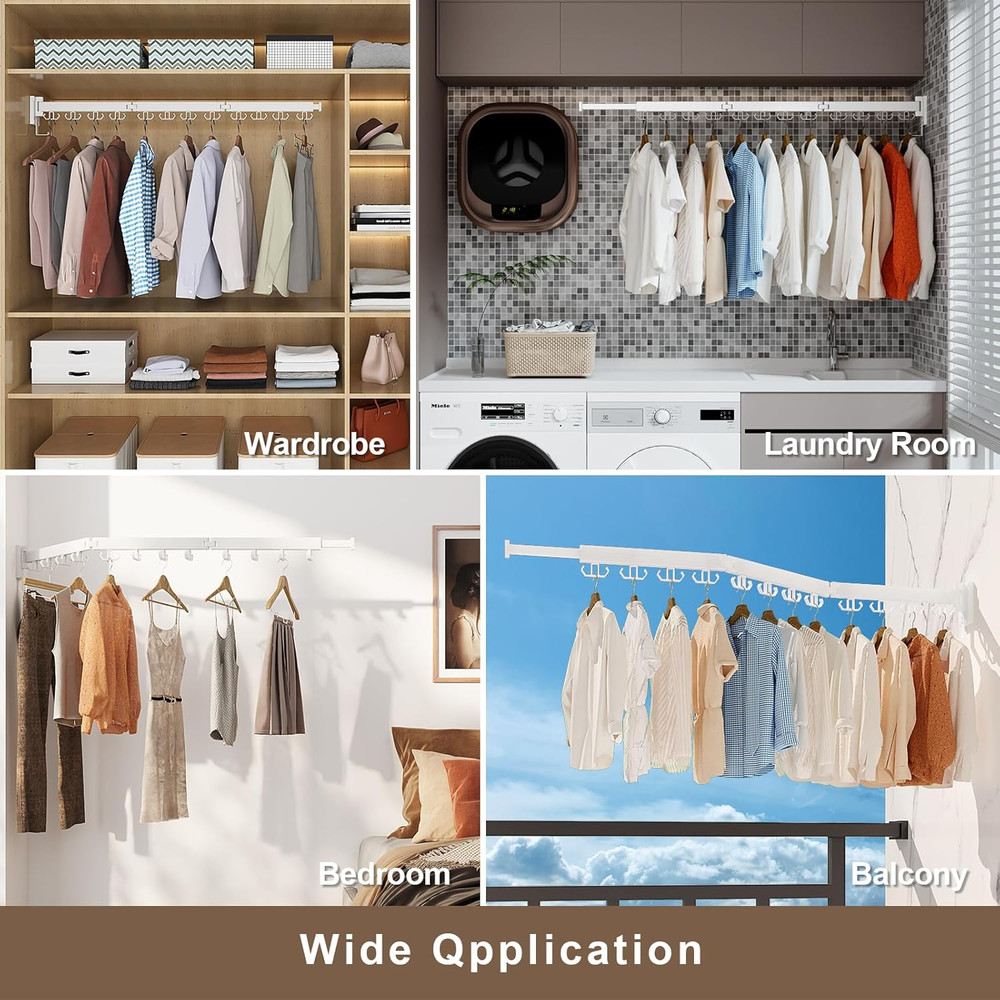Wall-Mounted Retractable Clothes Drying Rack with 12 Hooks - Space Saver